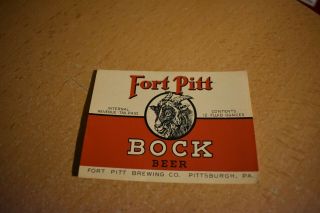 Fort Pitt Brewing Co Pittsburgh Pa Fort Pitt Bock Beer Label Irtp