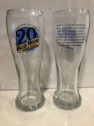 Blue Moon Beer 20th Anniversary Pilsner Glass 16oz.  - Set Of 2 Glasses