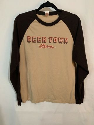 Bridgeport Brewing Co.  Beer Town Brown Size Large Baseball Style T - Shirt