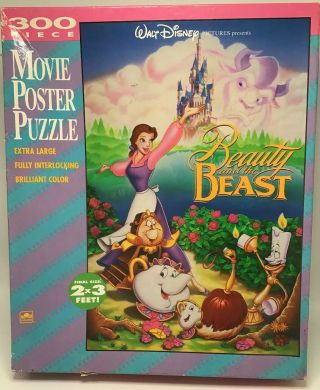Walt Disney " Beauty And The Beast " Movie Poster Puzzle 300 Piece Golden 2 