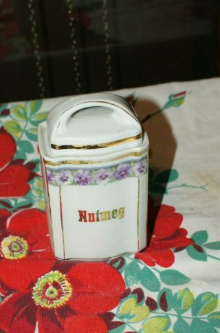 Vintage Ceramic Nutmeg Spice Jar With Pansy Designs - Made In Germany