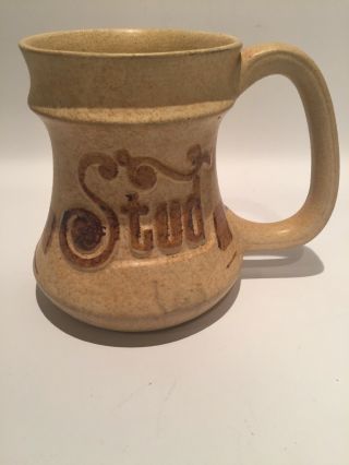 E14 1970s Pottery Craft Usa Stud Coffee Mug Stoneware Hippie Speckle Striped Cup
