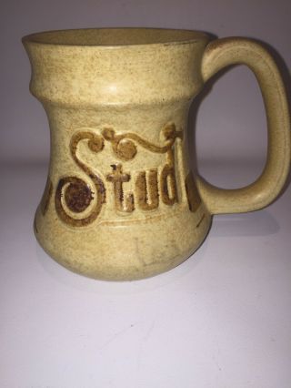 E14 1970s Pottery Craft USA STUD Coffee Mug Stoneware Hippie Speckle Striped Cup 2