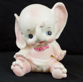 Vintage 1964 Pink Baby Elephant Ceramic Planter Samson Imports 5430a