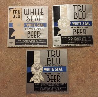 Tru Blu White Seal Pilsner Style Beer Label 12oz 3 Different Northampton Pa