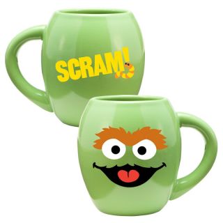 Sesame Street Oscar The Grouch Face 18 Oz Illustrated Green Ceramic Oval Mug