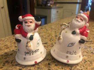 Vintage Napco Japan Bell Climbing Santa Salt & Pepper Shaker Set Christmas