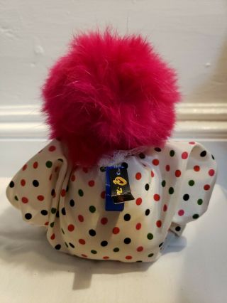 Vintage Q - Tee Clown Sand Doll 7 Inch Pink Hair Collectible Doll Polka Dot Clothe 2