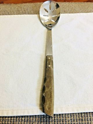 Vintage Imperial Stainless Veri - Sharp Slotted Spoon Usa Wood Handle Utensil