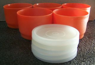 Tupperware 1229 - 18 G Snack Cups With Lids Set Of 5 Orange