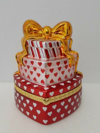 Christopher Radko Heart Box Red Pink Gold Silver Valentine Trinket