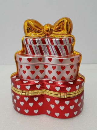 Christopher Radko Heart Box Red Pink Gold Silver Valentine Trinket 3