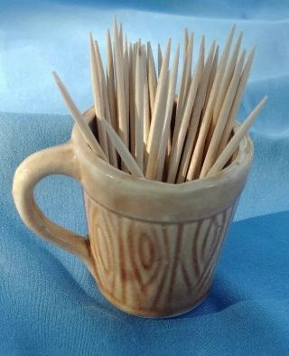 Vintage Porcelain Toothpick/match Holder,  Hand - Painted Wood Cup Cond.