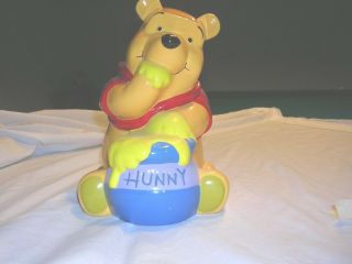 Disney Ceramic Winnie The Pooh 9 " Hunny Coin Bank With Coin Stopper