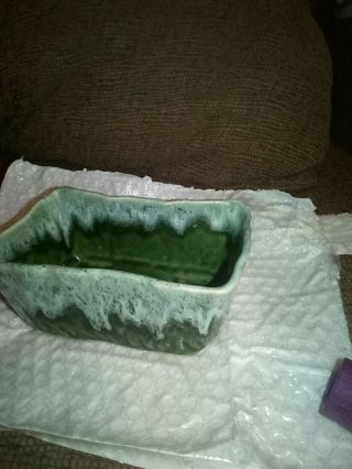 Green Mid - Century Vintage Rectangle Planter - By Upco Pottery 482 - Made In Usa