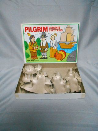 Vintage 1988 Fox Run Craftsmen Pilgrim Cookie Cutters 4 Pc Set