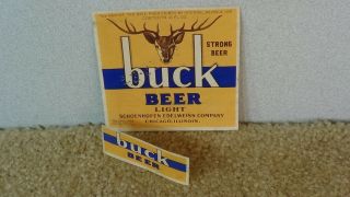 2 Old Buck Beer Bottle Permit Label Schoenhofen Edelweiss,  Chicago Brewery