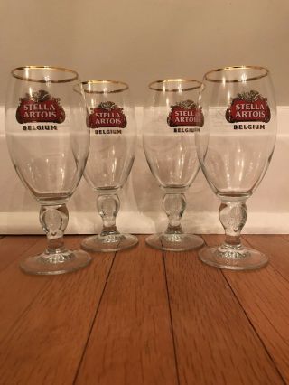 Set Of 4 Stella Artois 40cl Gold Rimmed Beer Chalice Glass -