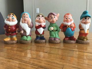Vintage Disney Seven Dwarfs 5 - 6 " Vinyl Plastic Figures Toys Set Of 6 No Sneezy