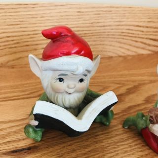 Set Of (3) Vintage HOMCO Christmas Ceramic Elves Elf Figurines Gnomes 5406 EUC 3