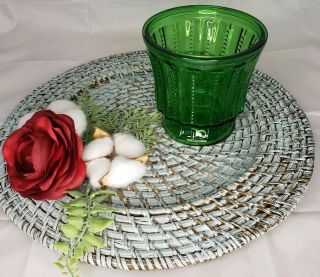 Emerald Forest Green Glass Hoosier Zipper Vase Planter Vintage