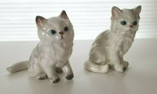 Lefton White Persian Sitting Cat Figurines Blue Eyes Vtg 4 " Porcelain Miniatures