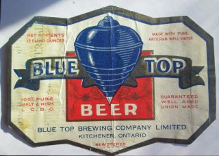 Old Canada Beer Label 1937 Blue Top Brewing Co L C B O Beer Kitchener Ontario