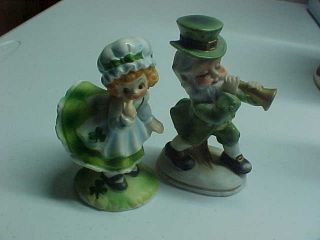 2 Vintage Lefton St.  Patricks Irish Leprechaun & Bugle & Little Girl.  6203 8149