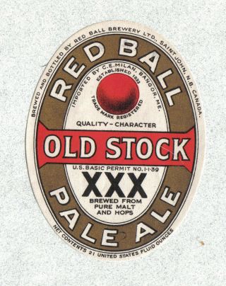 Beer Label - Canada - Red Ball Old Stock Xxx Pale Ale - Saint John Brunswick