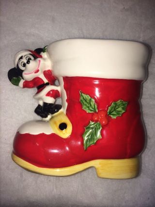 Vintage Mickey Mouse Christmas Santa Boot Walt Disney Ceramic