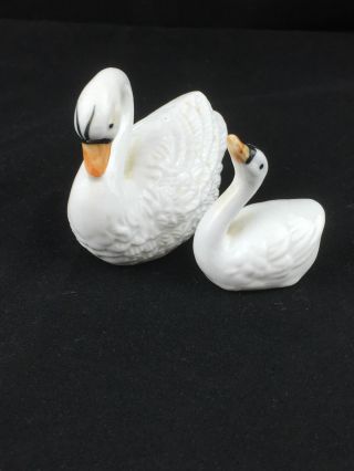 Bone China Miniature Swan Set Of Two Fine White Bone China Mini Swans