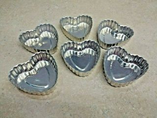 Vintage Aluminum Metal Heart Shaped Mini Cake Pans Jello Molds Set Of 6