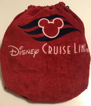 Disney Cruise Line Red Towel Folds Into Attached Bag Cinch Backpack