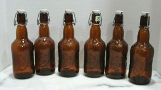 6 Vintage Grolsch Amber Lager Beer Bottles With Porcelain Swing Tops