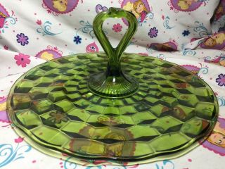 Vintage Mid Century Handled Serving Plate Platter Dish Jeannette Green Glass