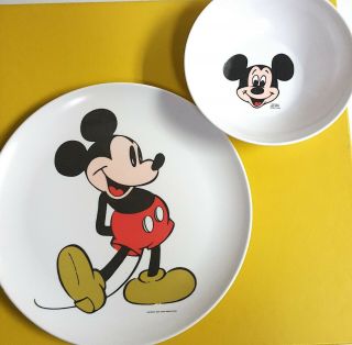 Vintage Walt Disney Mickey Mouse Plate & Bowl Set