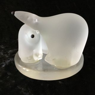 Party Lite Polar Bear & Cub Votive Holder Hand - Blown Frosted Glass W/ 2 Candles