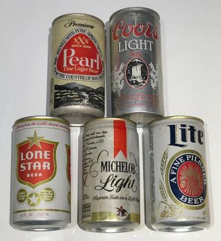 Vintage Texas Beer Cans,  Pearl,  Lone Star,  Miller,  Coors Light,  Pull Tab Style