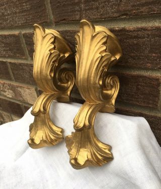 Pair Vintage Ornate Gold Wall Sconces Candle Holders 1975 Universal Statuary 838