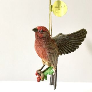 Danbury House Finch Songbird Christmas Tree Ornament Bird Figurine Gold Tag