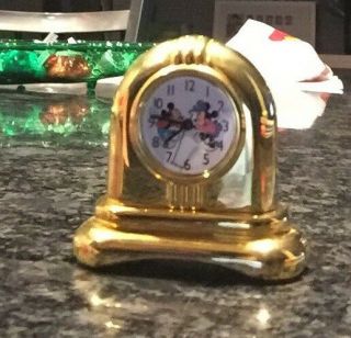 " Mini 2 Inch Disney Minnie & Mickey Mouse Gold Mantel Desk Quartz Clock "