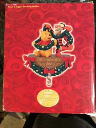 Disney Store Winnie The Pooh And Tigger Christmas Stocking Hanger Holder Euc Box