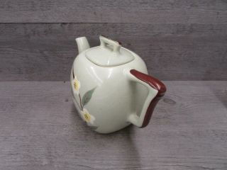 Weil Ware Celadon Flower Blossom Tea Pot Hand Decorated 3