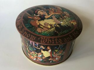 Vintage Snow White 7 Dwarfs Tin Candy Storage Container England Disney World 6 "