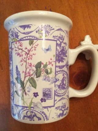 White Porcelain Coffee Tea Mug Cup Floral Victorian - Butterfly Handle - 10 Oz - Sh Fr