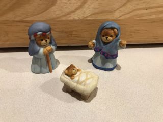 Lucy Me Teddy Bear Nativity Miniature Porcelain 3 Pc Set Enesco 1986 Christmas