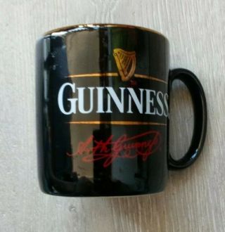 Guinness Black Ceramic Glazed Glossy Beer Coffee Mug Cup Gilded Rim Collectable