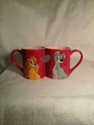 Disney Parks Lady And The Tramp Red Heart Ceramic Coffee Mug Cup Set