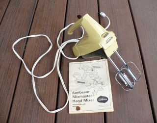 1974 Sunbeam Mixmaster Hand Mixer,  Beaters,  Box,  Owner’s Manual; One Family