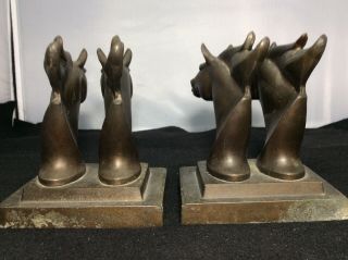 Vintage Pair Frankart Spelter Bookends Double Horse Heads Bronze Color 3
